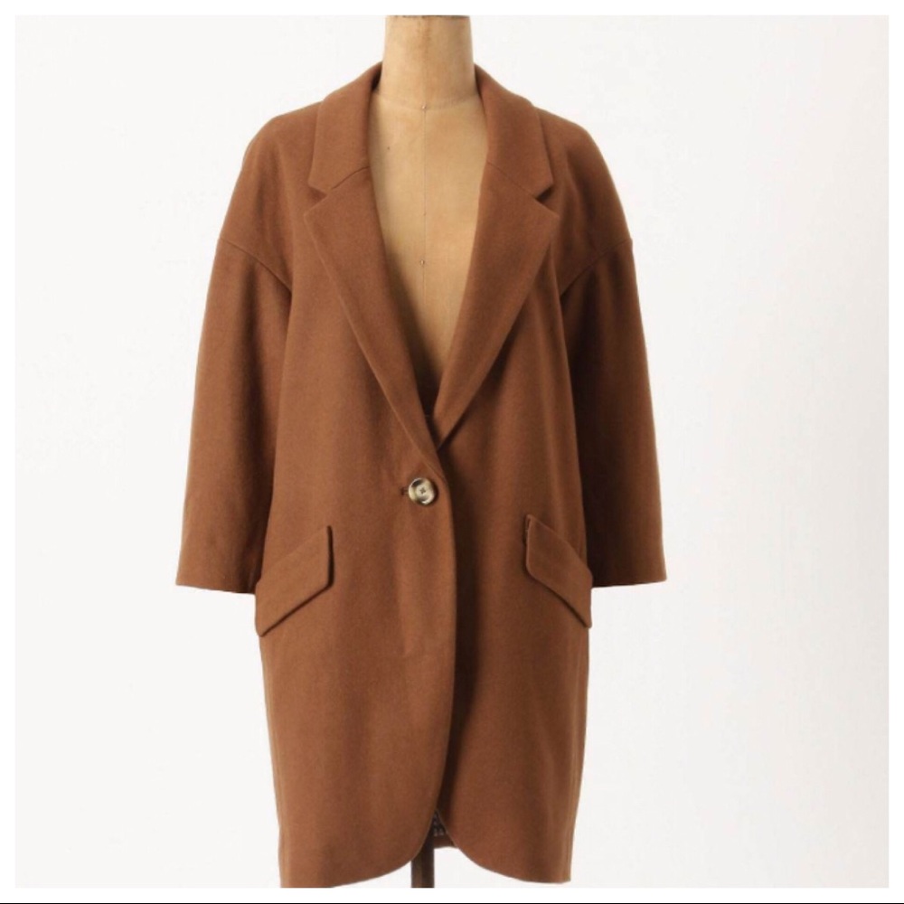 ANTHROPOLOGIE Wool Camel Brown Cocoon Topcoat - L